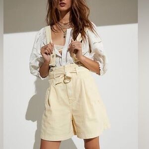 Free People FP Women’s Bittersweet Shortall Shorts Overalls In Sunlit Yellow 25